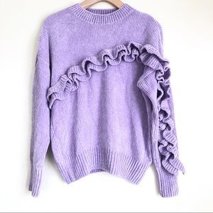 River Island Chenille Ruffle Sweater in Violet